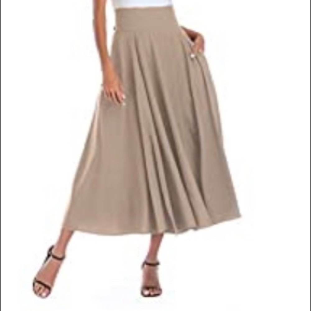 Never worn….Maxi Skirt High Waisted Pleated Flared Long Bow Skirt with Pocket
